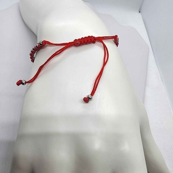 Sterling Silver 925 Hamsa Design with Red String Bracelet - Picture 3 of 3